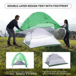 NATUREHIKE Cloud-Up 2-Persoons Camping Tent Licht Groen 210T Upgrade — miniatuur 3