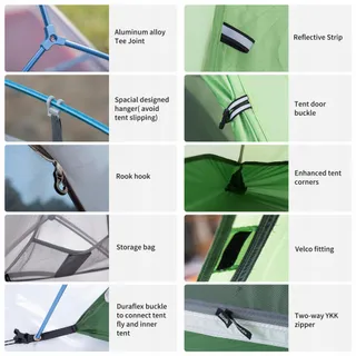 NATUREHIKE Cloud-Up 2-Persoons Camping Tent Licht Groen 210T Upgrade — miniatuur 7