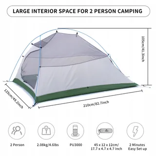 NATUREHIKE Cloud-Up 2-Persoons Camping Tent Licht Groen 210T Upgrade — miniatuur 2