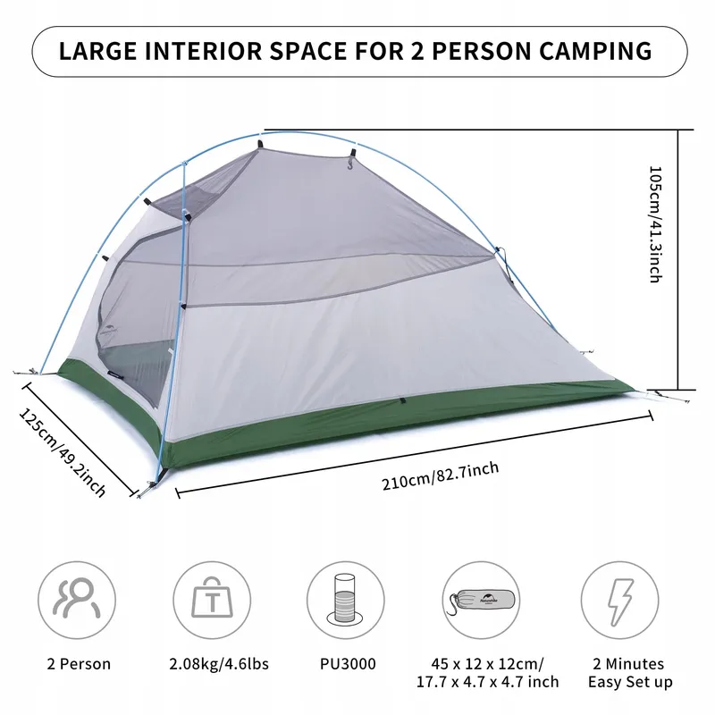 NATUREHIKE Cloud-Up 2-Persoons Camping Tent Licht Groen 210T Upgrade — foto 2