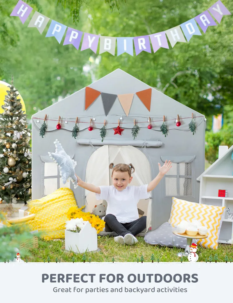 BESREY Kindertent 2-in-1 met Mat Grijs vanaf 3 Jaar — foto 6