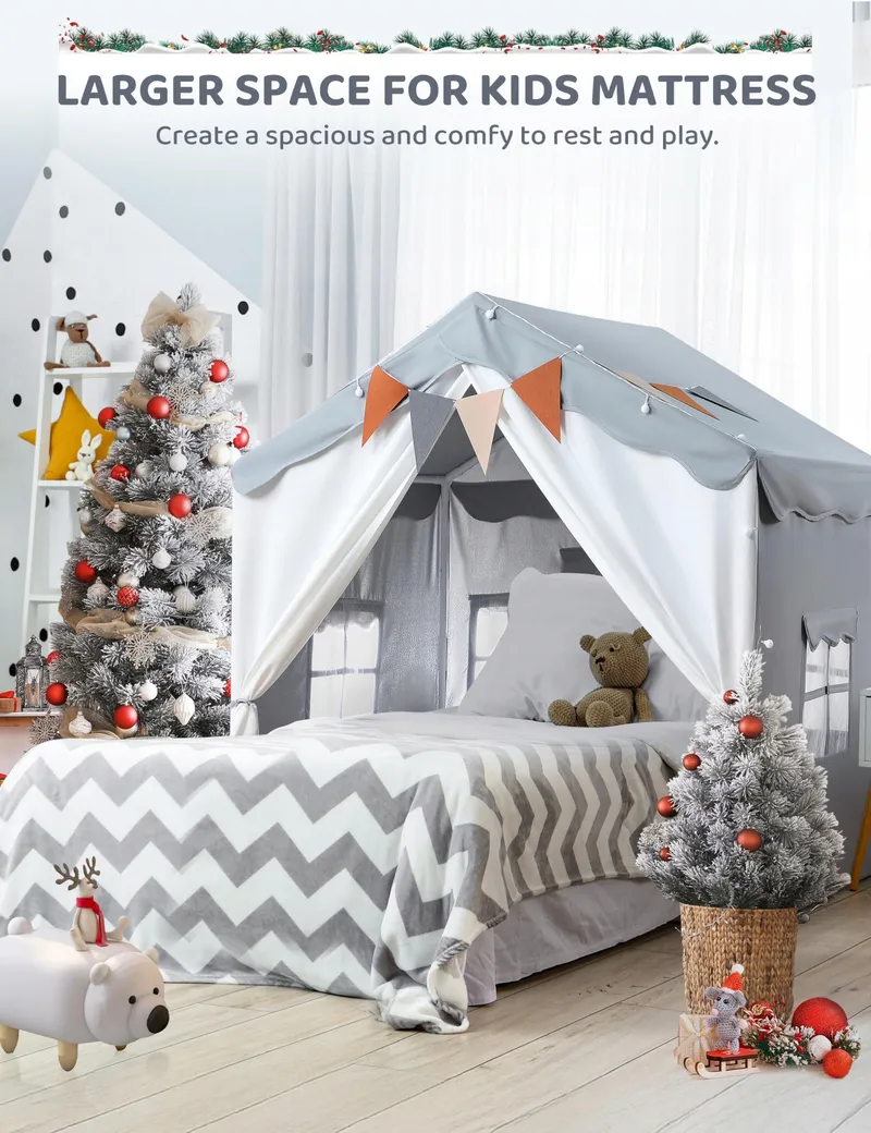 BESREY Kindertent 2-in-1 met Mat Grijs vanaf 3 Jaar — foto 4