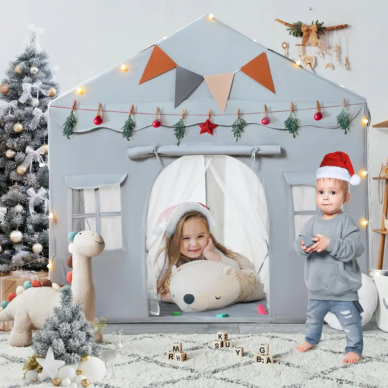 BESREY Kindertent 2-in-1 met Mat Grijs vanaf 3 Jaar — foto 2