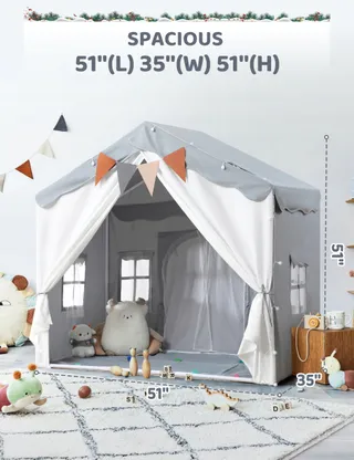 BESREY Kindertent 2-in-1 met Mat Grijs vanaf 3 Jaar — miniatuur 8