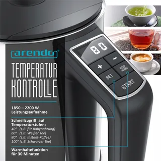 ARENDO Waterkoker 1,5L 2200W Wit Temp. 40-100°C — miniatuur 5