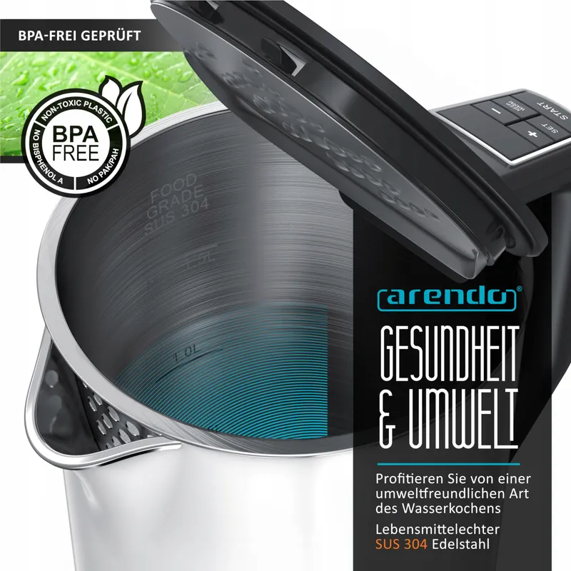 ARENDO Waterkoker 1,5L 2200W Wit Temp. 40-100°C — foto 7