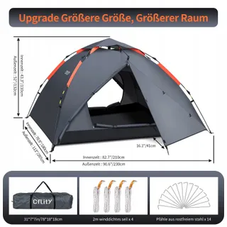 CFLITY Pop Up Tent 3 Personen Waterdicht 4 Seizoenen — miniatuur 6