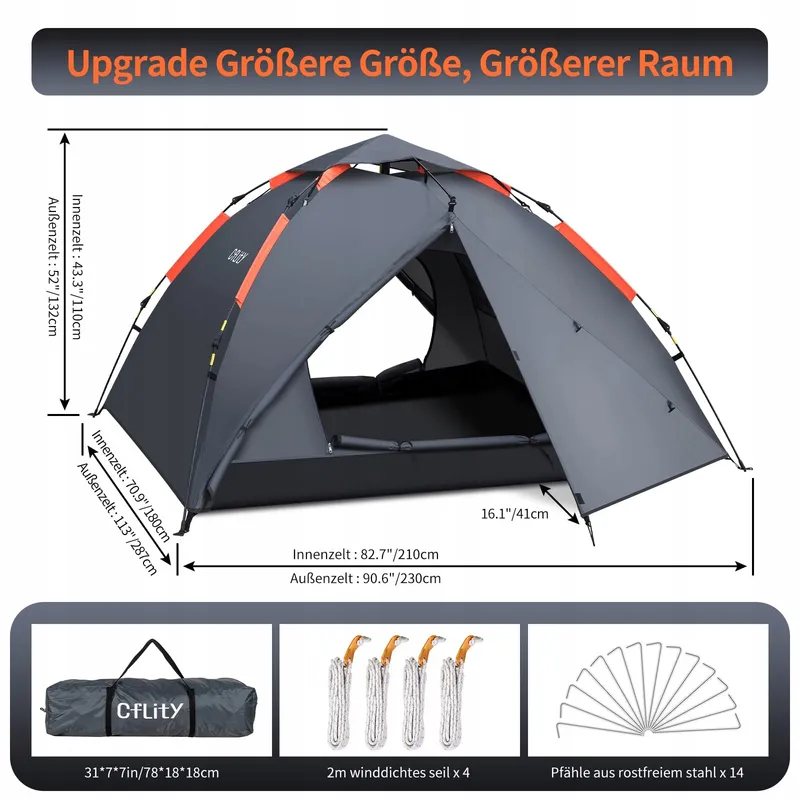 CFLITY Pop Up Tent 3 Personen Waterdicht 4 Seizoenen — foto 6