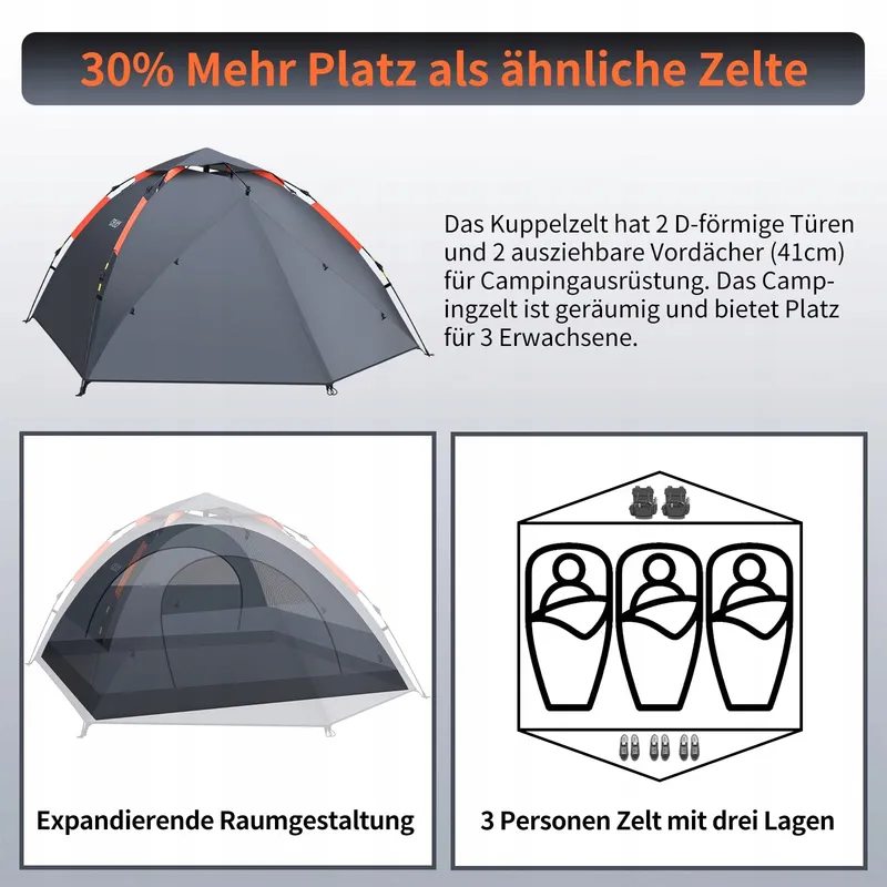 CFLITY Pop Up Tent 3 Personen Waterdicht 4 Seizoenen — foto 3