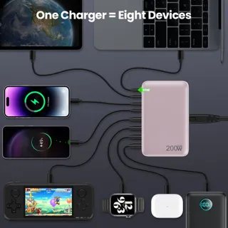 FEOB TECHPOWER USB C Oplader 200W GaN III 8-poorts Snellader Roze — miniatuur 2