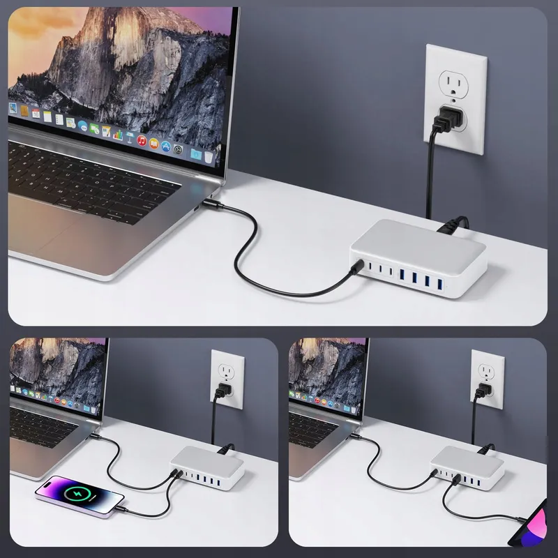 200W USB-C Oplader GaN III 8-Poorts Laptop Smartphone Wit — foto 4