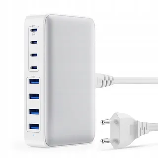200W USB-C Oplader GaN III 8-Poorts Laptop Smartphone Wit — miniatuur 1