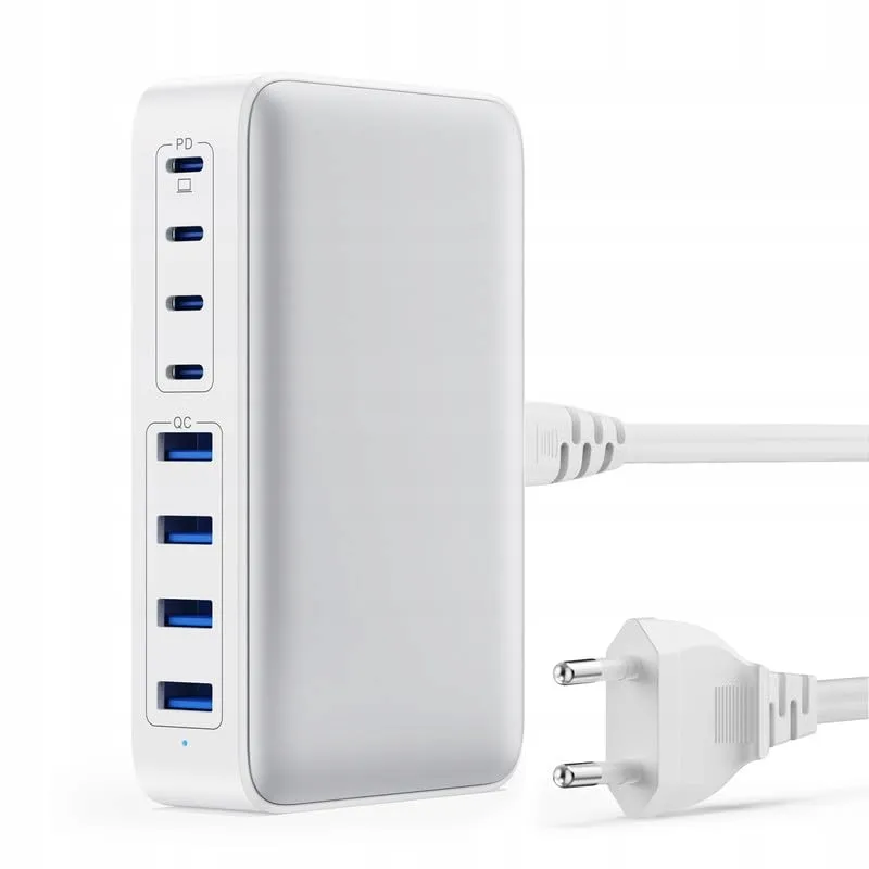 200W USB-C Oplader GaN III 8-Poorts Laptop Smartphone Wit — foto 1