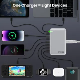200W USB-C Oplader GaN III 8-Poorts Laptop Smartphone Wit — miniatuur 2