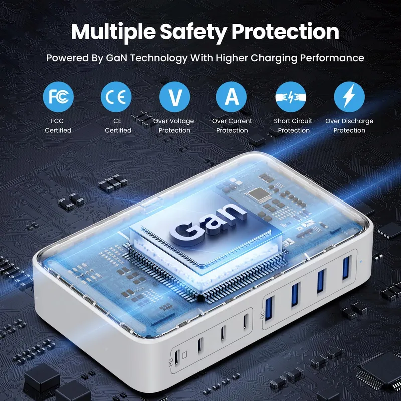 200W USB-C Oplader GaN III 8-Poorts Laptop Smartphone Wit — foto 3