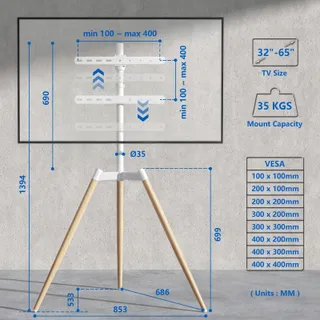 RFIVER TV Statief Verstelbaar 32-65" 35kg VESA 400x400 — miniatuur 5