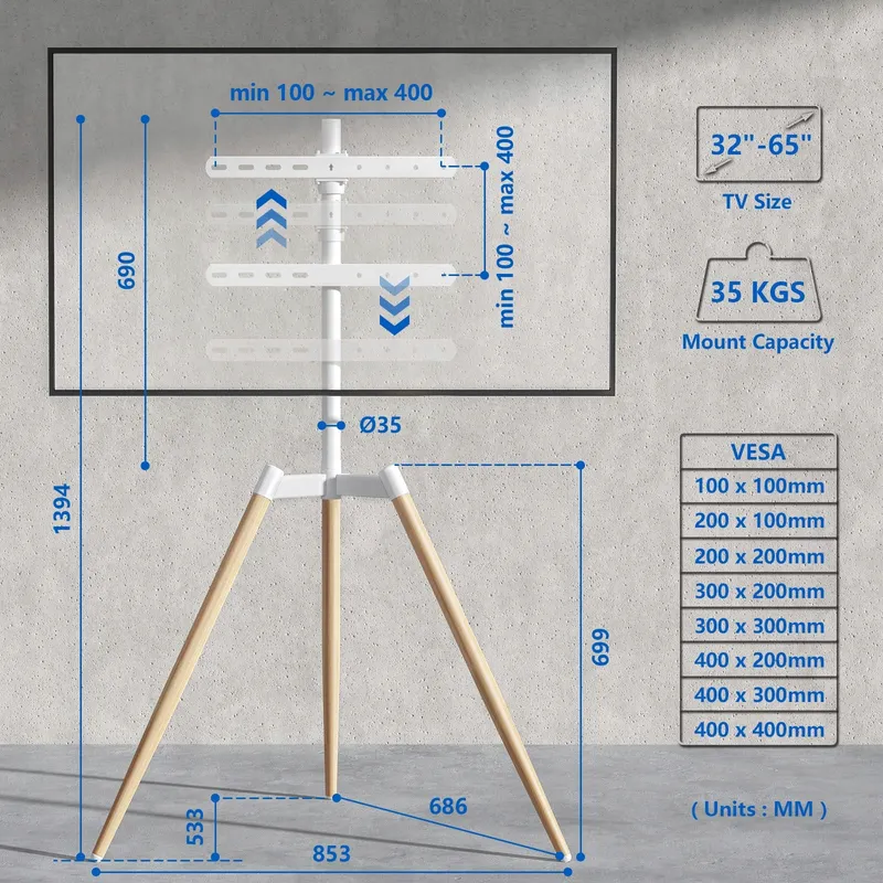 RFIVER TV Statief Verstelbaar 32-65" 35kg VESA 400x400 — foto 5