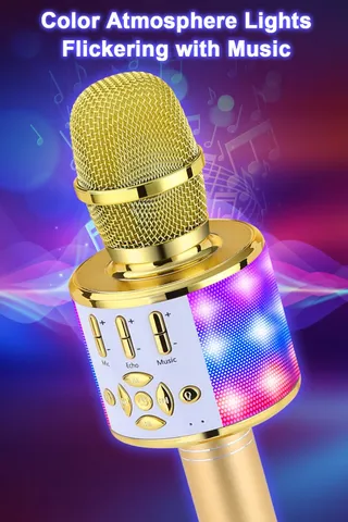 BONAOK Magische Karaoke Microfoon Bluetooth Kinderen Volwassenen Goud — miniatuur 2