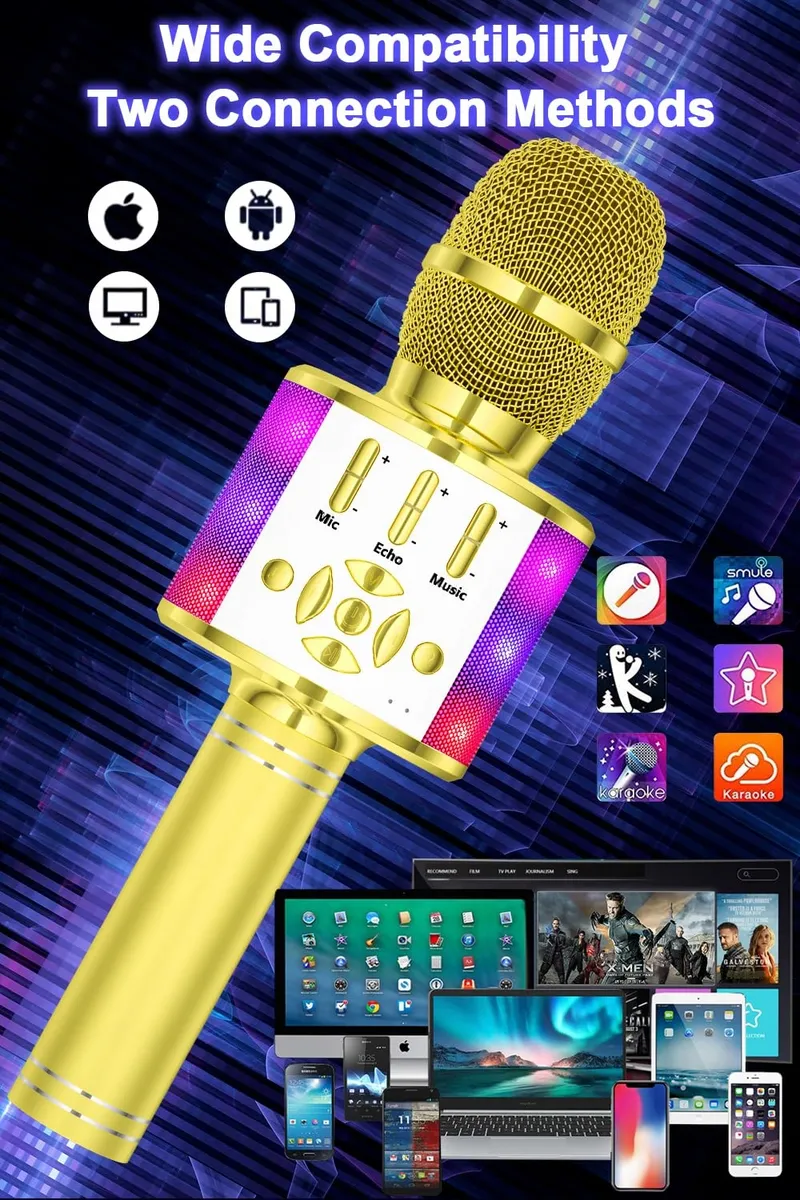 BONAOK Magische Karaoke Microfoon Bluetooth Kinderen Volwassenen Goud — foto 4