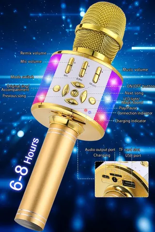 BONAOK Magische Karaoke Microfoon Bluetooth Kinderen Volwassenen Goud — miniatuur 6