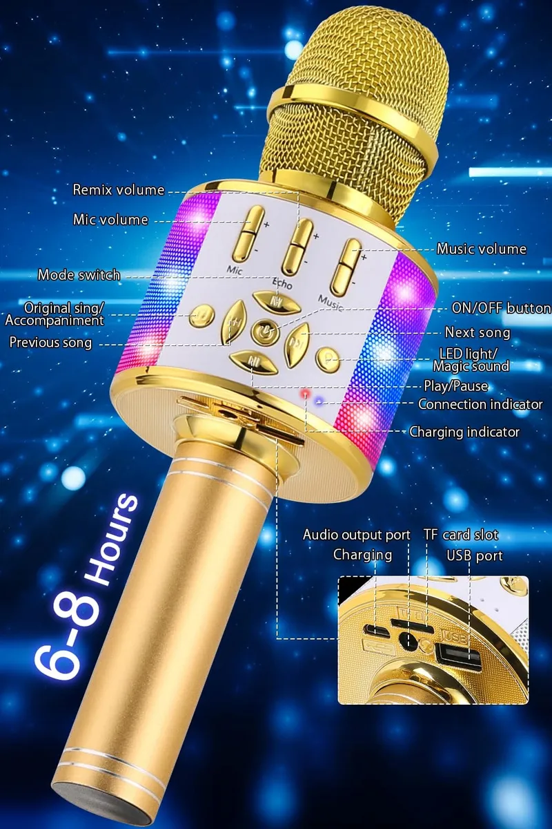 BONAOK Magische Karaoke Microfoon Bluetooth Kinderen Volwassenen Goud — foto 6