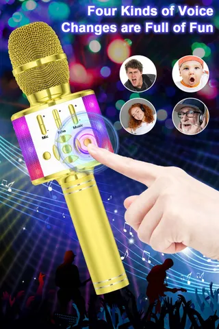 BONAOK Magische Karaoke Microfoon Bluetooth Kinderen Volwassenen Goud — miniatuur 3