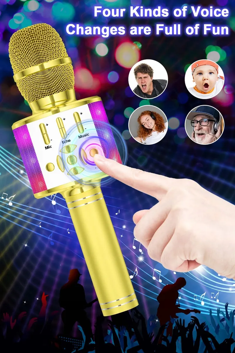 BONAOK Magische Karaoke Microfoon Bluetooth Kinderen Volwassenen Goud — foto 3