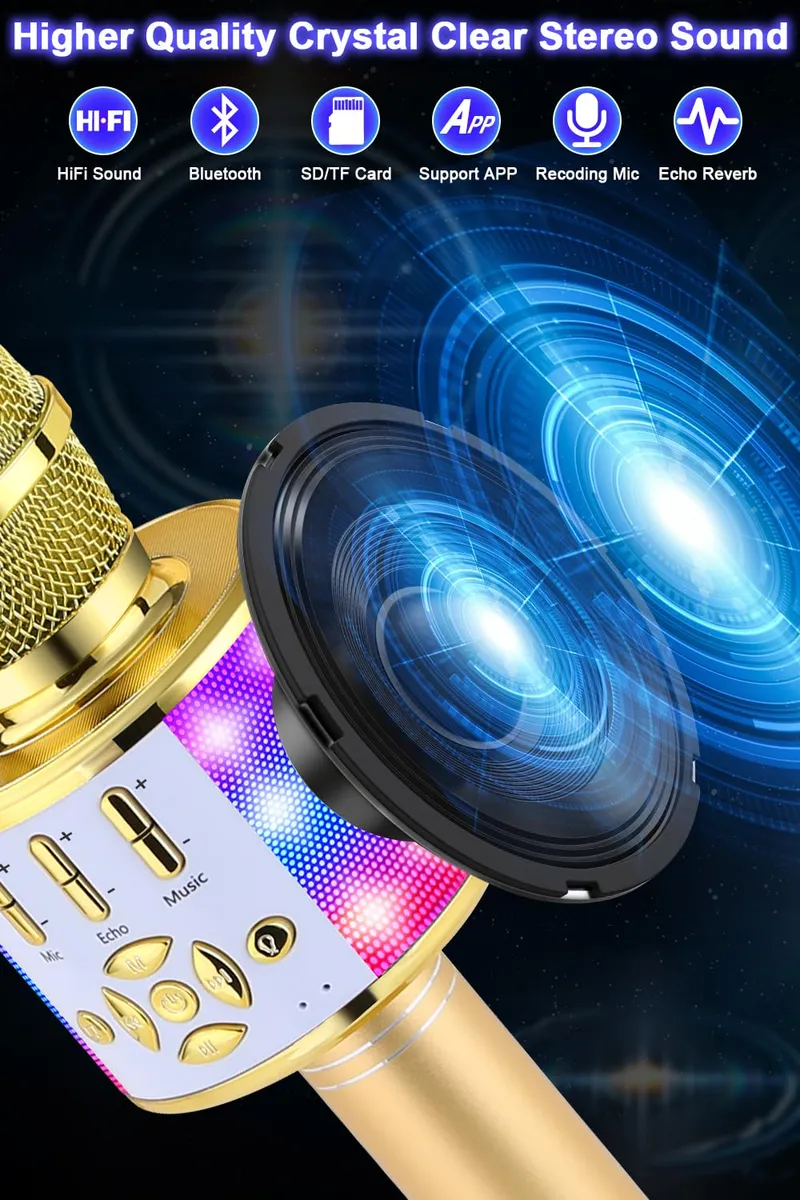 BONAOK Magische Karaoke Microfoon Bluetooth Kinderen Volwassenen Goud — foto 5