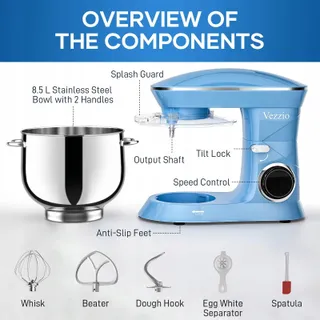 VEZZIO Keukenmachine 1500W Stil 10 Standen 8,5L Blauw — miniatuur 2