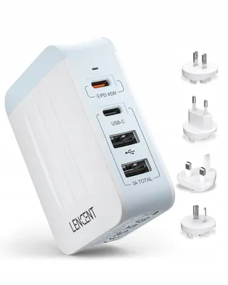 LENCENT Reisadapter USB 45W Type-C Multifunctioneel Wit — miniatuur 1