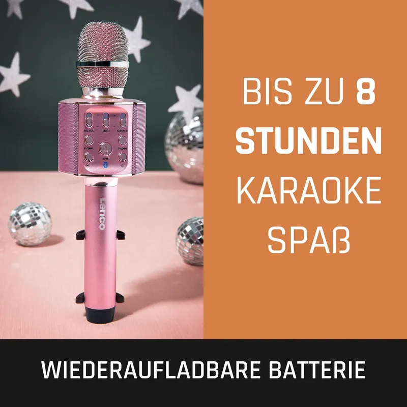 LENCO BMC-090 Karaoke Microfoon Bluetooth LED Roze Android iOS — foto 6