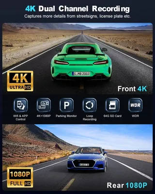 ZHIROAD Dashcam 4K 1080P WiFi 64GB Nachtmodus WDR 170 140 — miniatuur 2