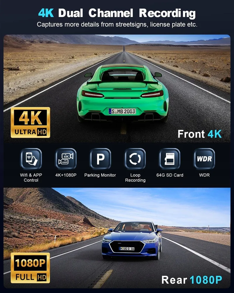 ZHIROAD Dashcam 4K 1080P WiFi 64GB Nachtmodus WDR 170 140 — foto 2