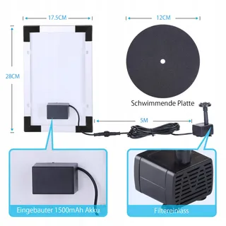 AISITIN Solar Fontein 5.5W 1500mAh Batterij Vijver Tuin — miniatuur 2