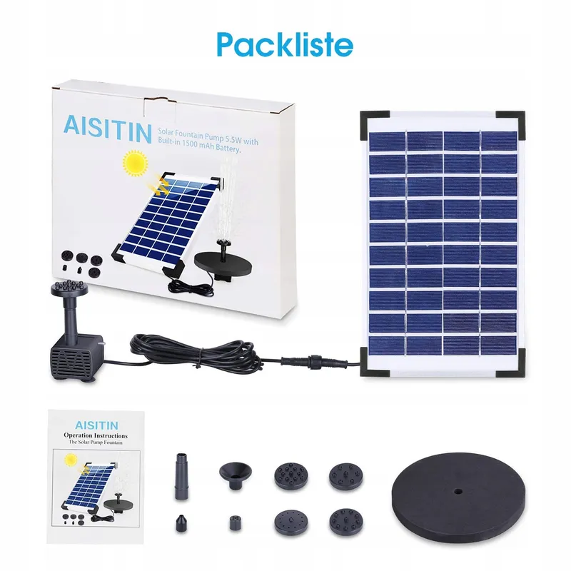 AISITIN Solar Fontein 5.5W 1500mAh Batterij Vijver Tuin — foto 9