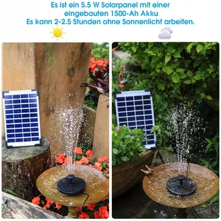 AISITIN Solar Fontein 5.5W 1500mAh Batterij Vijver Tuin — miniatuur 4