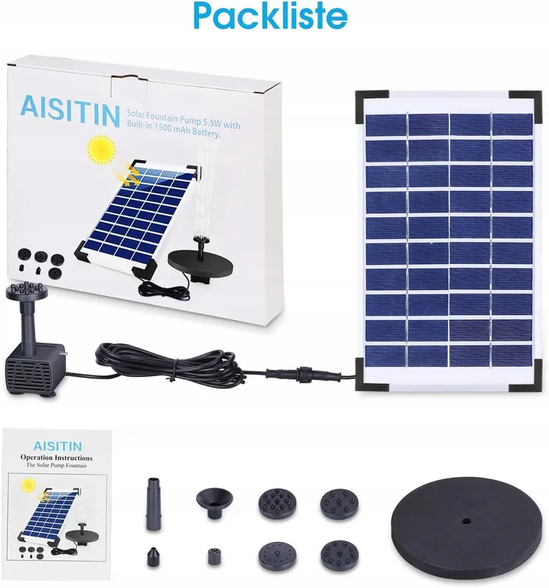 AISITIN Solar Fontein 5.5W 1500mAh Batterij Vijver Tuin — foto 11