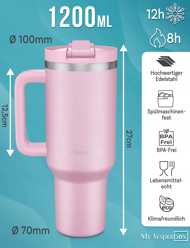 VESPERBOX Kinny Thermosbeker met Rietje RVS BPA-vrij — foto 2