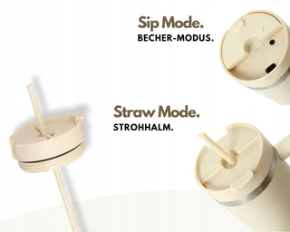 MILU Thermobeker 1200ml Rietje Handvat RVS Beige — miniatuur 5