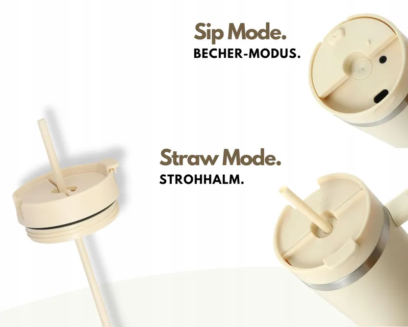 MILU Thermobeker 1200ml Rietje Handvat RVS Beige — foto 5