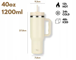MILU Thermobeker 1200ml Rietje Handvat RVS Beige — miniatuur 4
