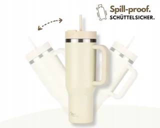 MILU Thermobeker 1200ml Rietje Handvat RVS Beige — miniatuur 6