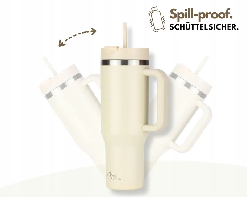 MILU Thermobeker 1200ml Rietje Handvat RVS Beige — foto 6