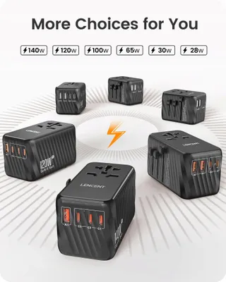 LENCENT Reisadapter 100W GaN3 2x USB C 2x USB A Wereldwijd — miniatuur 6