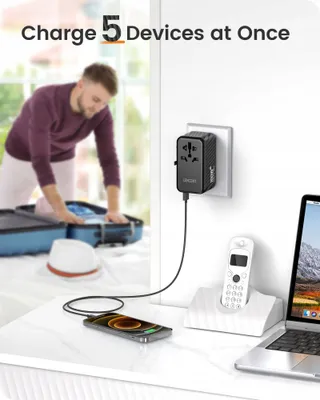 LENCENT Reisadapter 100W GaN3 2x USB C 2x USB A Wereldwijd — miniatuur 5