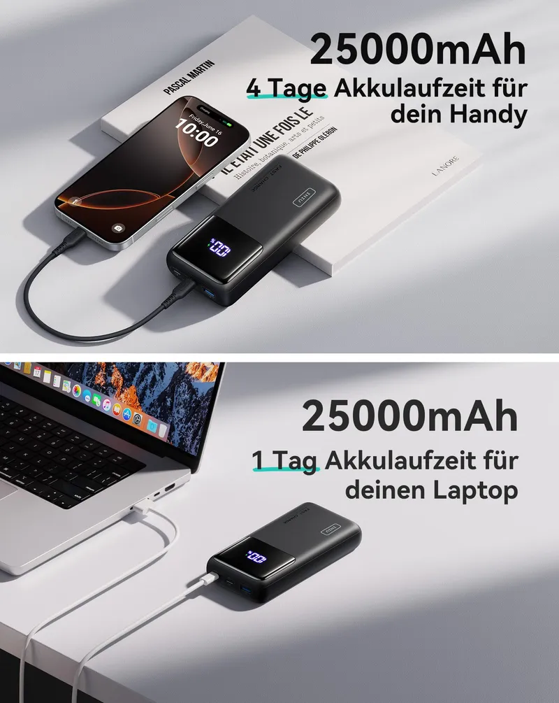 INIU Power Bank 100W 25000mAh USB C Voor Laptops En Telefoons — foto 3