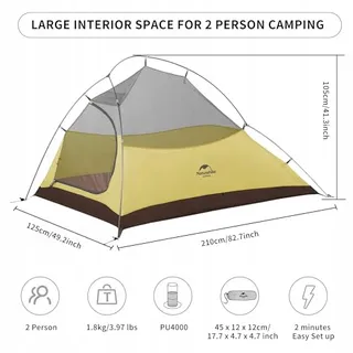 NATUREHIKE Cloud Up Camping Tent 2 Personen Licht Waterdicht — miniatuur 2