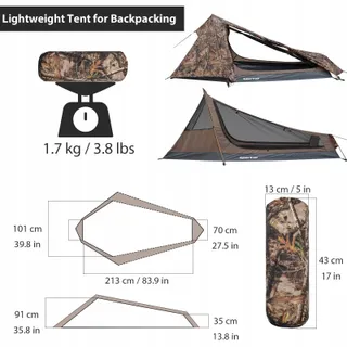 GEERTOP Licht Bivaktent 1 Persoon 3-4 Seizoenen Camping — miniatuur 4