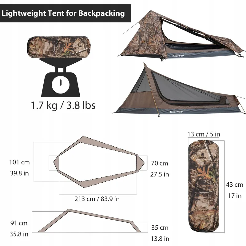 GEERTOP Licht Bivaktent 1 Persoon 3-4 Seizoenen Camping — foto 4