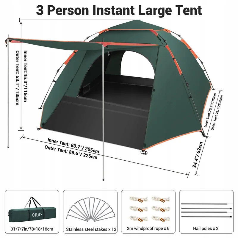 CFLITY Camping Tent 3 Personen Automatisch Waterdicht 4 Seizoenen — foto 6